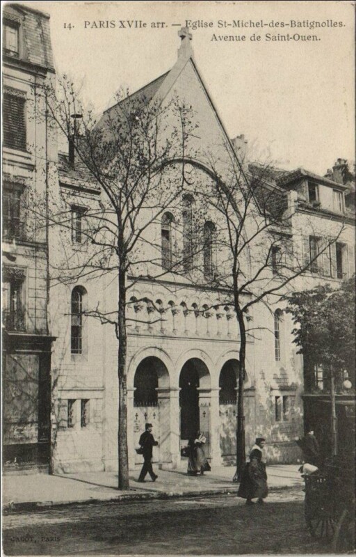 Carte postale ancienne Eglise Saint-Michel-des-Batignolles - Avenue de Saint-Ouen à Paris 17e