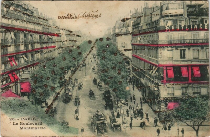 Carte postale ancienne Paris 2e Bd Montmartre decorated, glittery