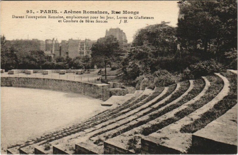 Carte postale ancienne Paris 5e Rue MOnge Arenes Romaines