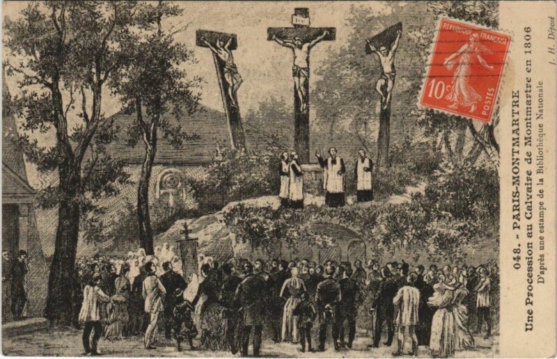 Carte postale ancienne Une procession au Calvaire de Montmartre à Paris 18e