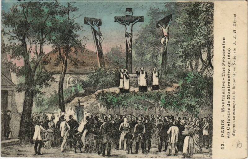 Carte postale ancienne Une procession au Calvaire de Montmartre à Paris 18e