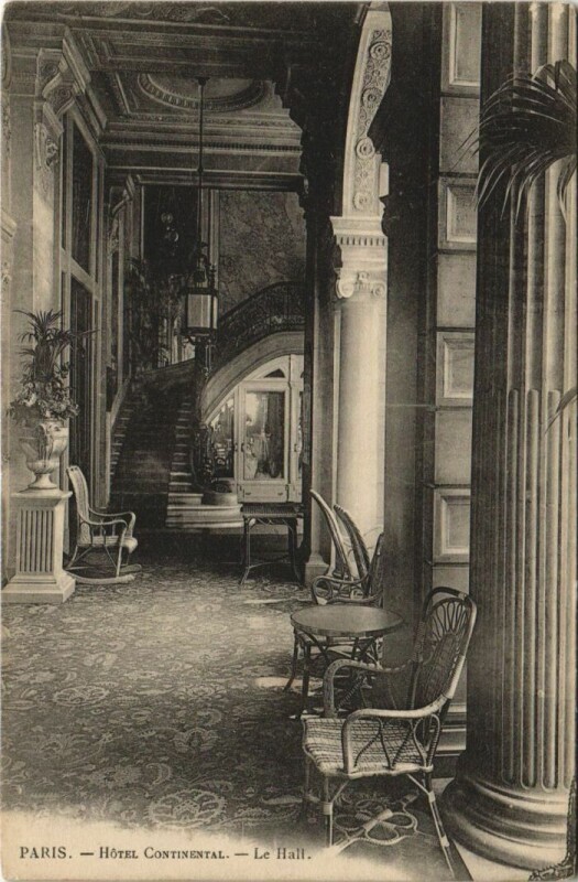 Carte postale ancienne Paris 8e Hotel Continental Le hall