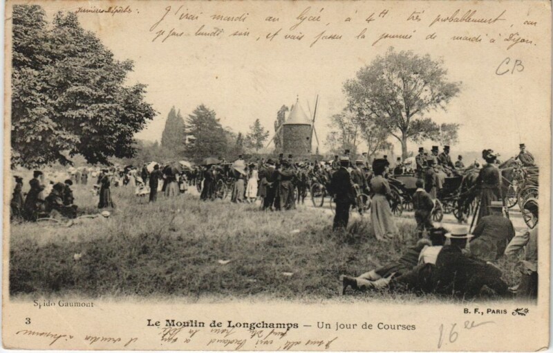 Carte postale ancienne Le Moulin de Longchamp - Un jour de Courses à Paris 16e