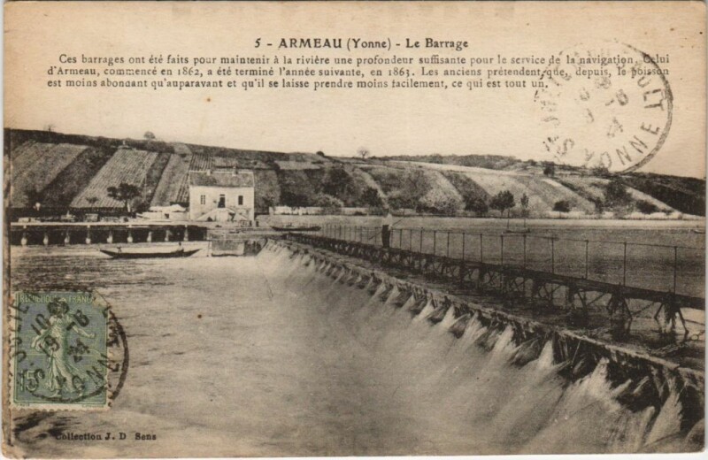 Carte postale ancienne Armeau Le Barrage à Armeau