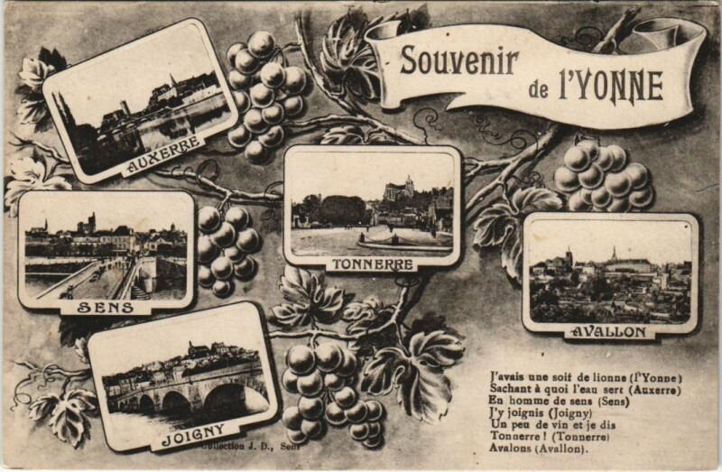 Carte postale ancienne Souvenie de l'Yonne - Town Scenes