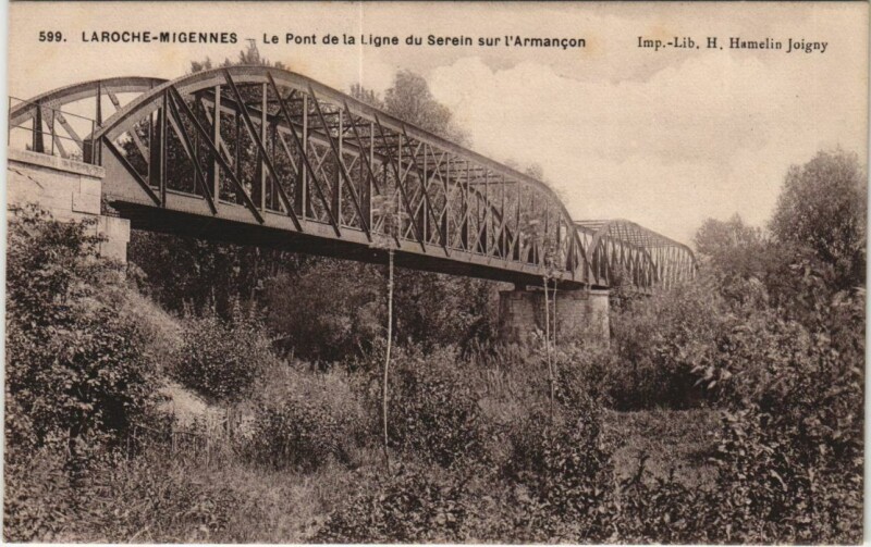 Carte postale ancienne Laroche-Migennes Le Pont de la Ligne du Serein sur l'Armancon à Migennes