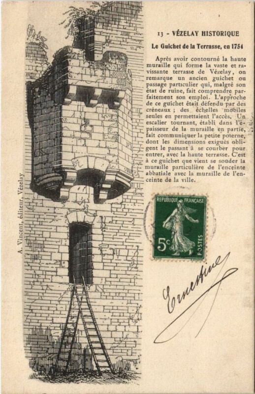 Carte postale ancienne Vezelay Historique - Le Guichet de la Terrasse en 1754