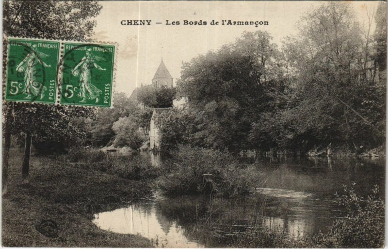 Carte postale ancienne Cheny Les Bords de l'Armancon à Cheny