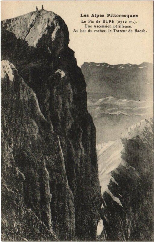 Carte postale ancienne Le Pic du Bure - Au Bas du Rocher - Le Torrent de Baesh
