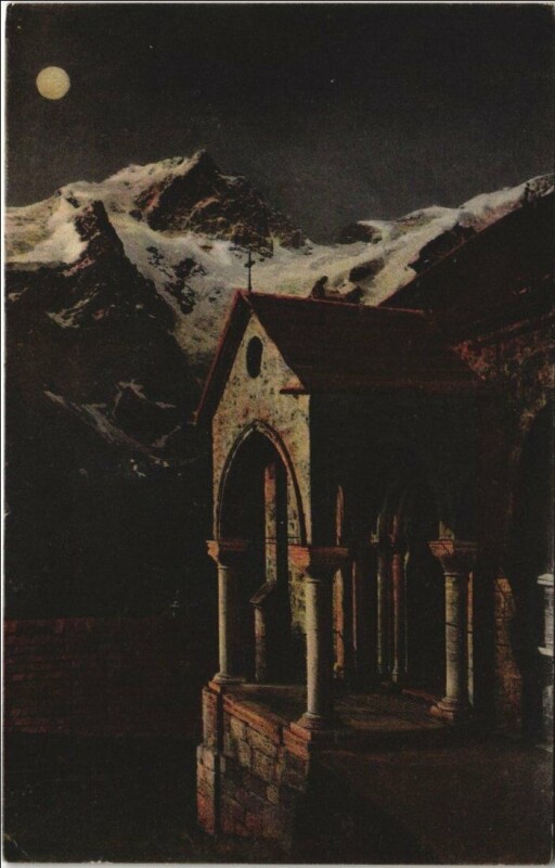 Carte postale ancienne La Grave Eglise des Terrasses - Vue sur la Meije à La Grave