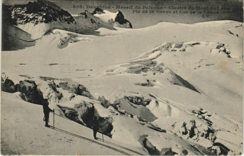 Carte postale ancienne Massif de Pelvoux - Glacier du Mont de Lans - Pic de la Grave à La Grave