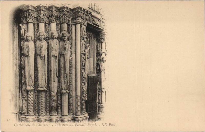 Carte postale ancienne Chartres Cathedrale Pilastres du Portail Royal France à Chartres