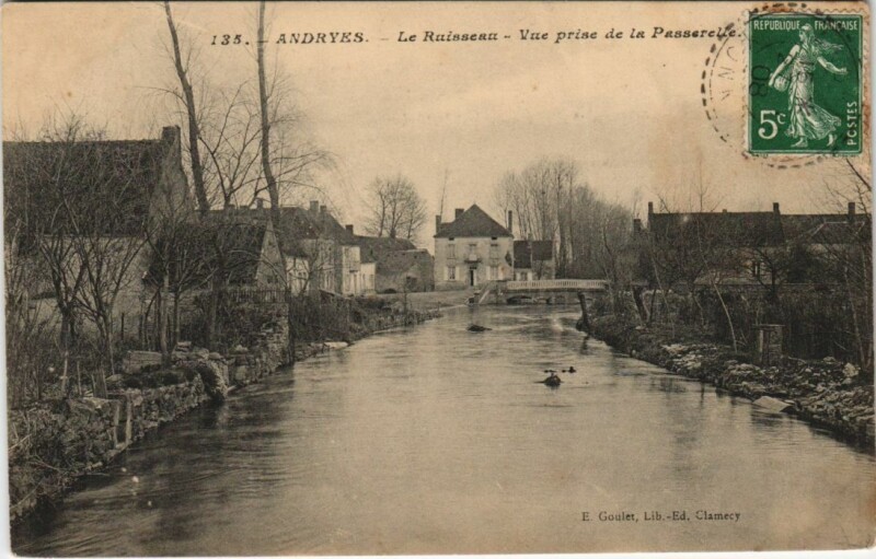 Carte postale ancienne Andryes Le Ruisseau, Vue prise de la Passerelle France à Andryes