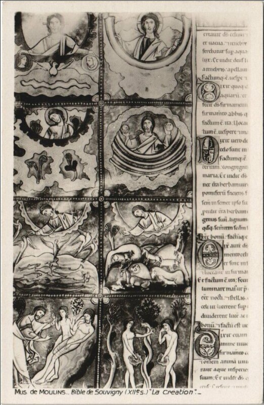 Carte postale ancienne Mus de Moulins - Bible de Souvigne - La Creation à Moulins