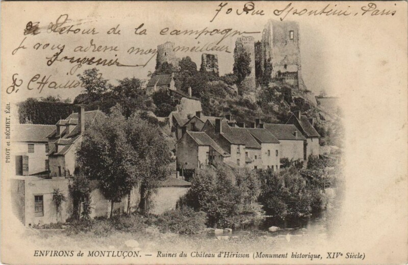Carte postale ancienne Herisson Ruines du Chateau d'Herisson
