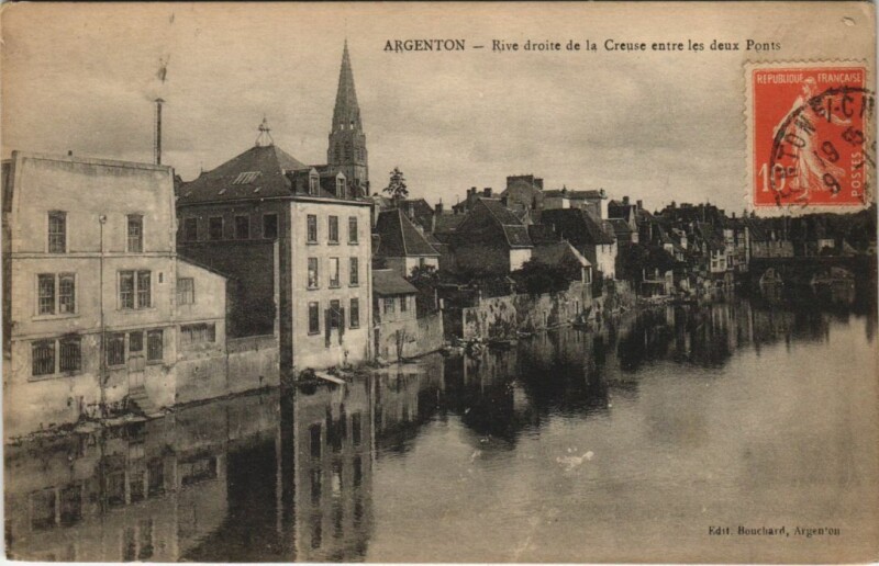 Carte postale ancienne Argenton Rive droite de la Creuse France