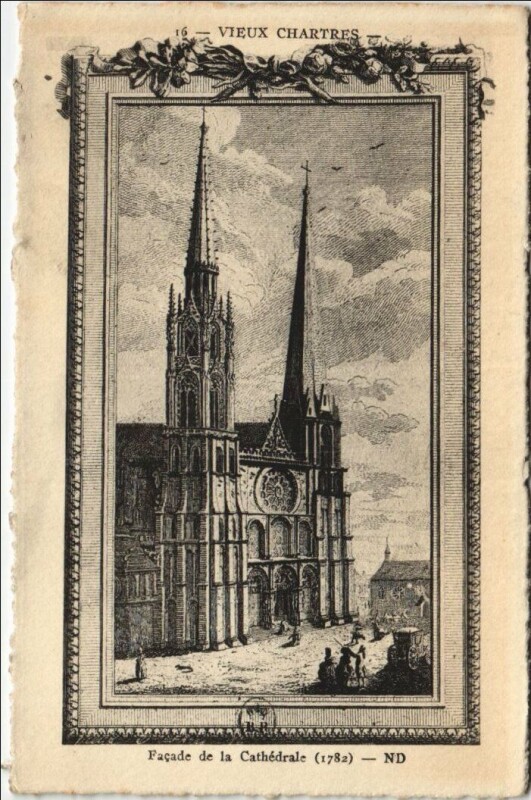 Carte postale ancienne Chartres Facade de la Cathedrale - 1782 à Chartres