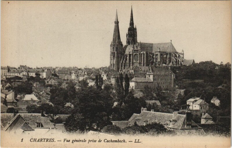 Carte postale ancienne Chartres Vue Generale prise de Cachembach à Chartres