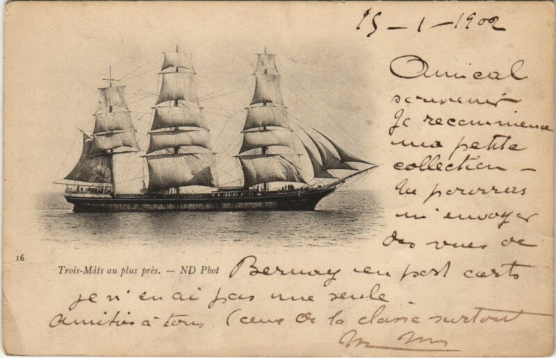Carte postale ancienne Trois-Mats au Plus Pres - Sailing Vessel Ships