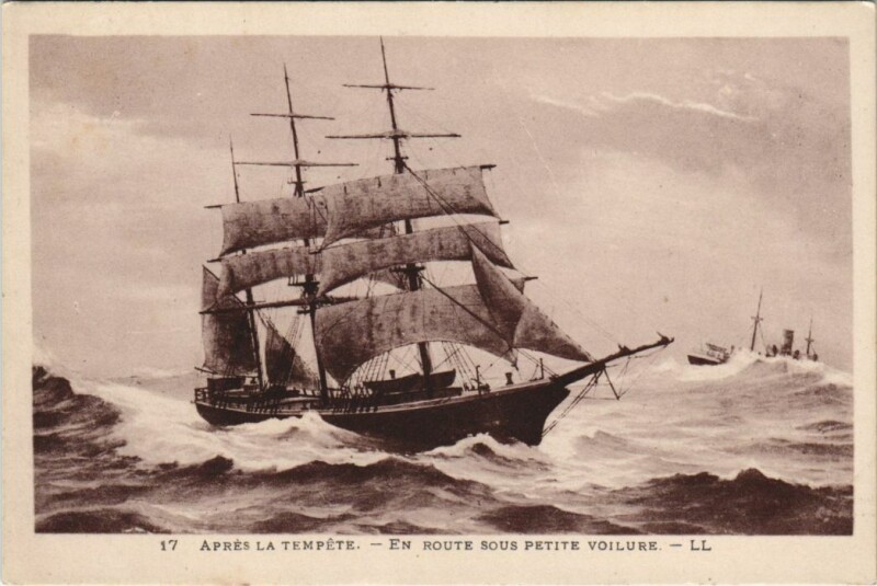 Carte postale ancienne Apres la Tempete - En Route sous Petite Voilure Ships