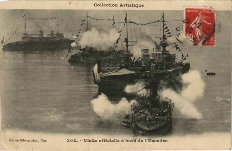 Carte postale ancienne Visite Officielle a Bord de l'Escadre Ships