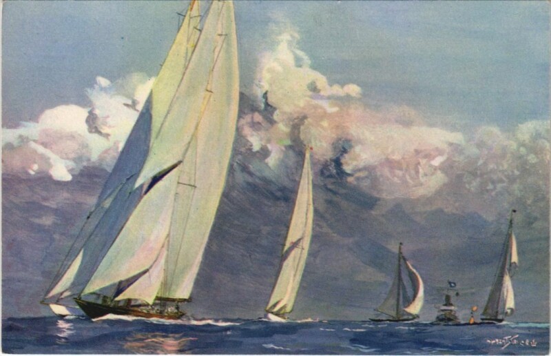 Carte postale ancienne Yachts a Voile de Grande Serie en Course - Sailboats Ships