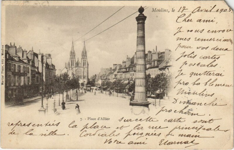 Carte postale ancienne Moulins Place d'Allier à Moulins