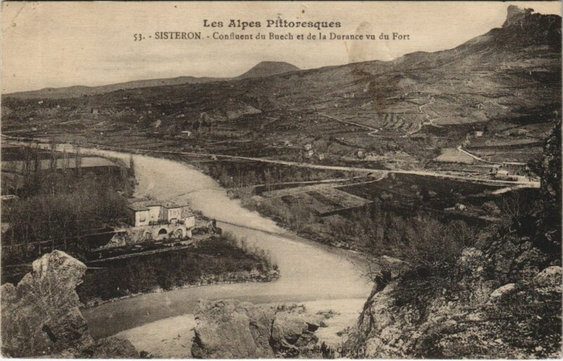 Carte postale ancienne Sisteron Confluent du Buech et de la Durance vu du Fort à Sisteron