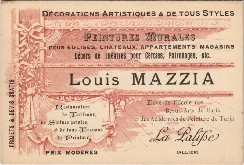 Carte postale ancienne Lapalisse Louis Mazzia Decorations Artistiques et de Tous Styles à Lapalisse