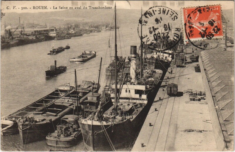 Carte postale ancienne Rouen - La Seine en aval à Rouen