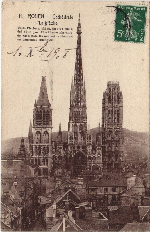 Carte postale ancienne Rouen - Cathedrale la fleche à Rouen