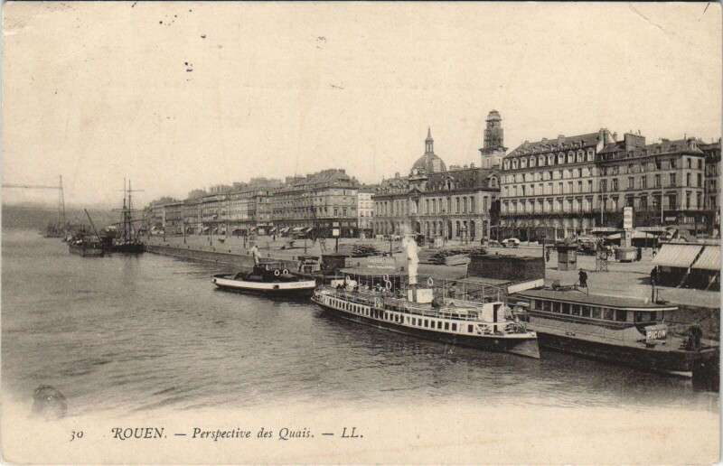Carte postale ancienne Rouen - Prespective des quais à Rouen