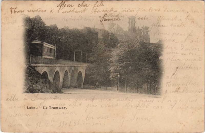 Carte postale ancienne Laon Le tramway