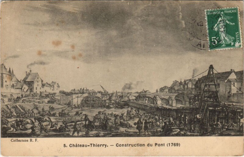 Carte postale ancienne Chateau-Thierry Construction du pont
