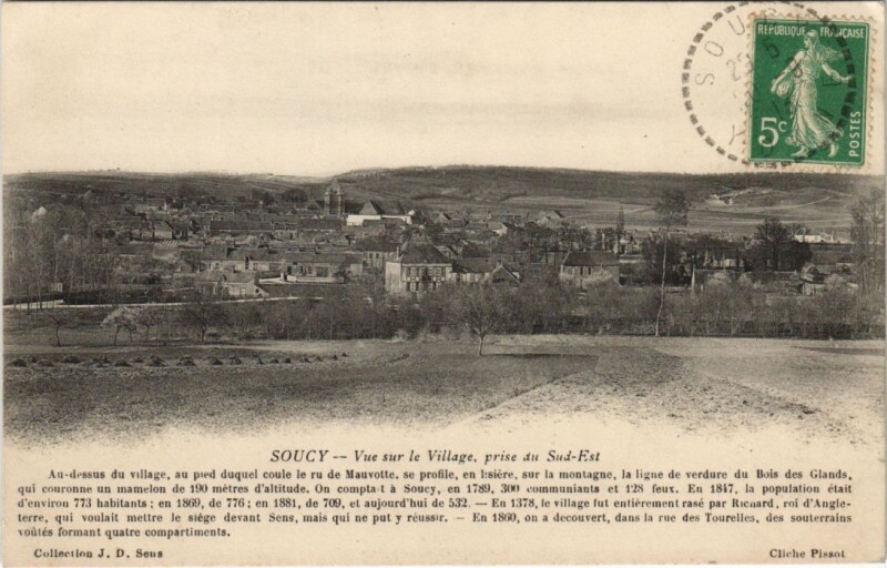 Carte postale ancienne Soucy Vue sur le Village pres du Sud-Est à Soucy