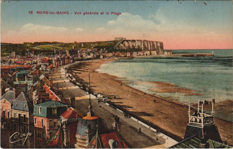 Carte postale ancienne Mers-Les-Bains Vue generale et la Plage à Mers-les-Bains