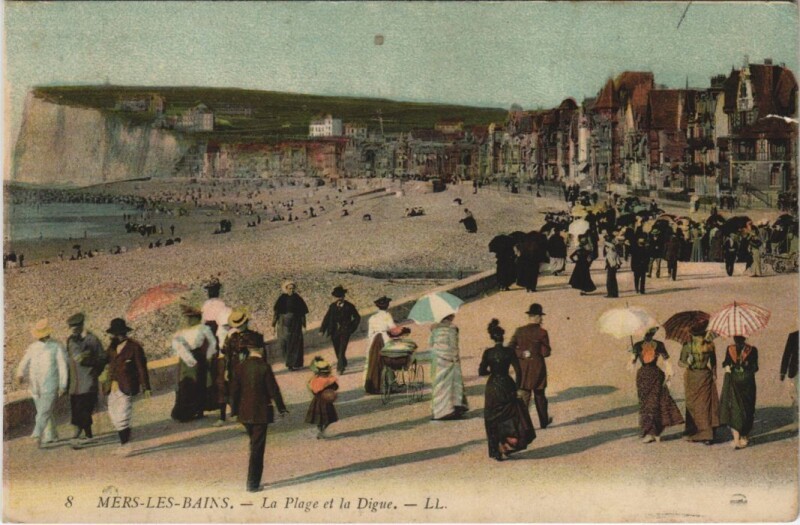 Carte postale ancienne Mers-Les-Bains La Plage et la Digue à Mers-les-Bains