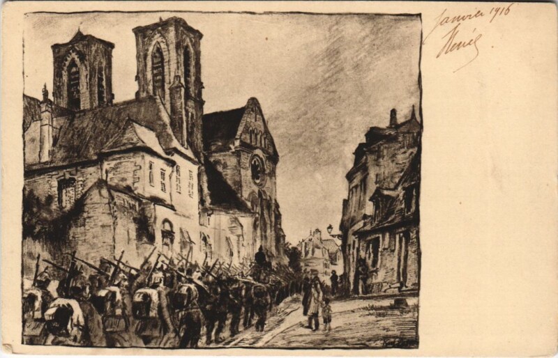 Carte postale ancienne Laon Eimmarsch bei Saint-martin
