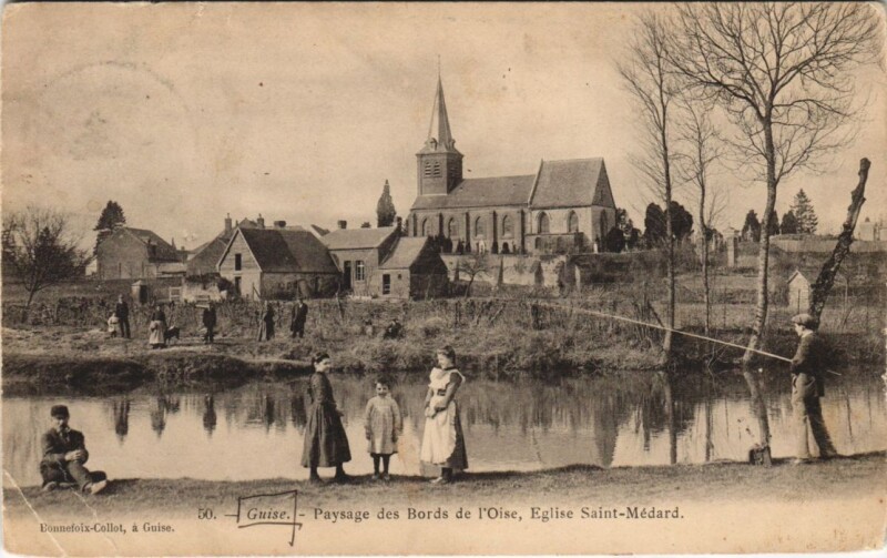 Carte postale ancienne Guise Paysage des bords à Guise