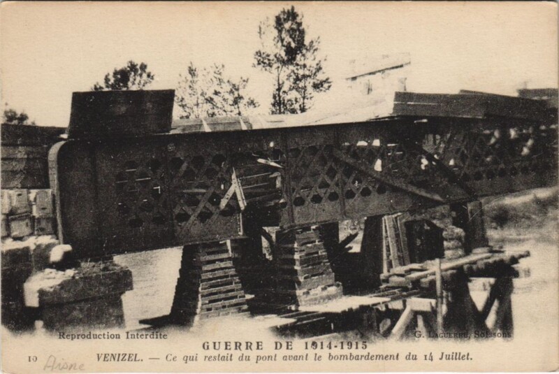 Carte postale ancienne Venizel Ce qui restait du pont à Venizel