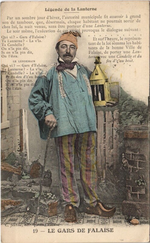 Carte postale ancienne Falaise Legende de la Lanterne - Le Gars de Falaise à Falaise