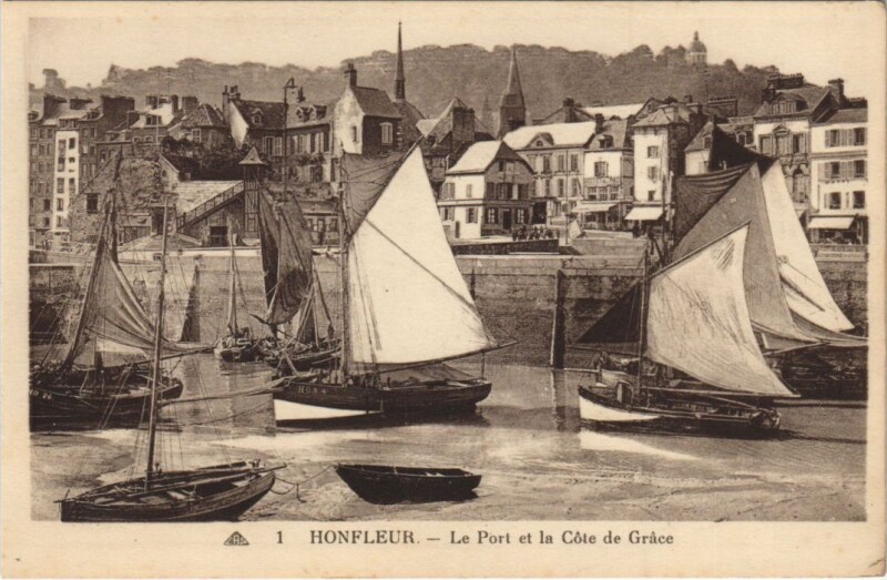 Carte postale ancienne Honfleur Le Port et la Cote de Grace à Honfleur
