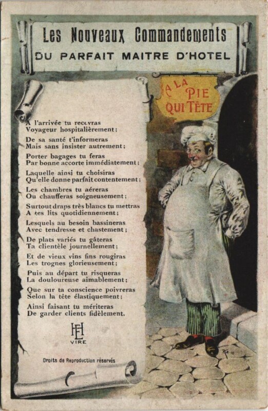 Carte postale ancienne Les Nouveaux Commandements du Parfait Maitre d'Hotel