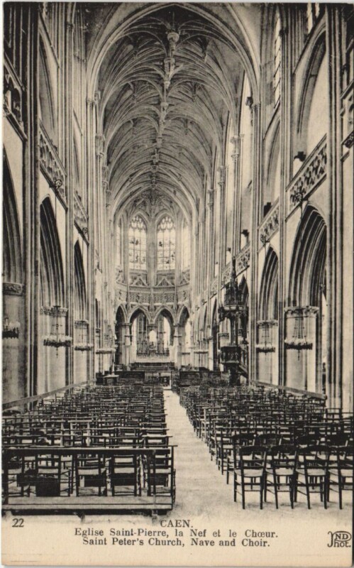 Carte postale ancienne Caen Eglise Saint-Pierre - La Nef et le Choeur