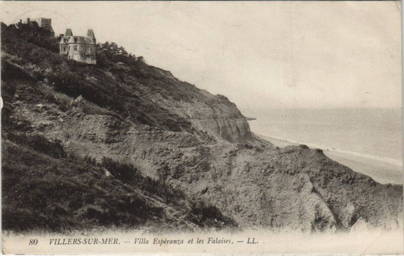 Carte postale ancienne Villers-sur-Mer Villa Esperanza et les Falaises à Falaise