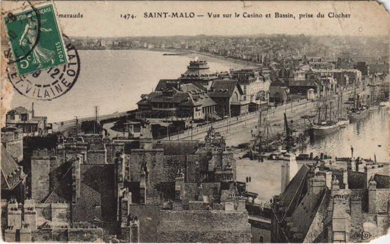 Carte postale ancienne Saint Malo vue sur le Casino et Bassin à Saint-Malo
