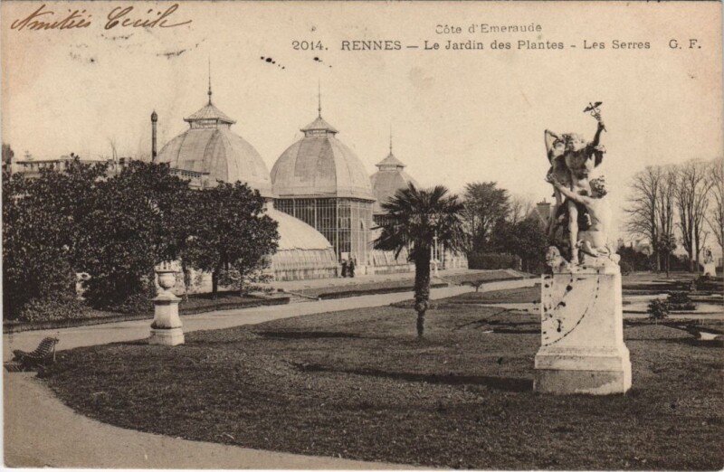Carte postale ancienne Rennes Jardin des Plantes, Les Serres à Rennes