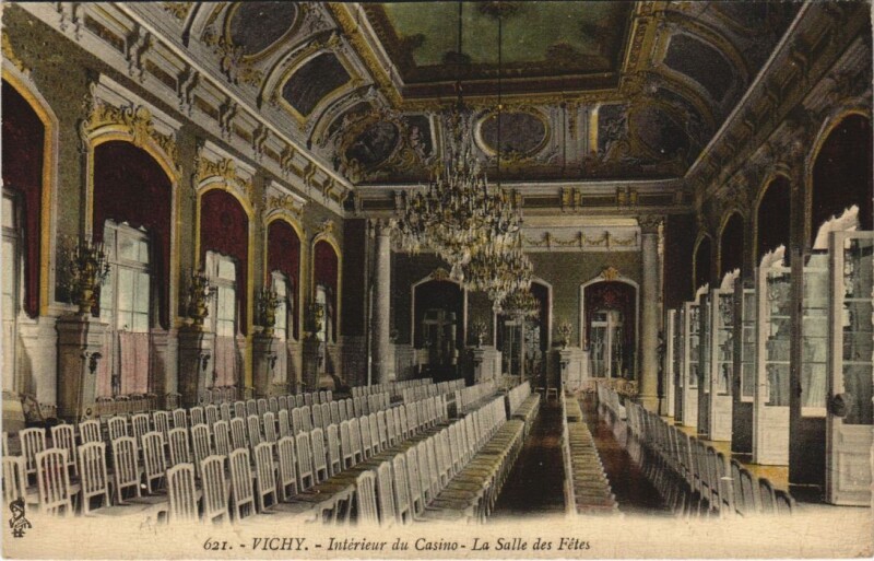Carte postale ancienne Vichy Interieur du Casino, La Salle des Fetes France à Vichy