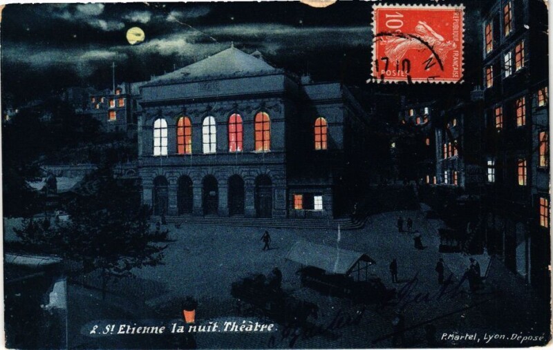 Carte postale ancienne Saint-Etienne la nuit Théatre