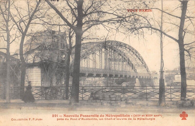 Carte postale ancienne Nouvelle Passerelle du Métropolitain près du Pont d'Austerlitz à Paris 13e